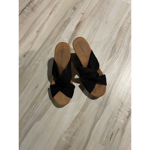 Toms Serena Cork Wedge Sandal platform heel black size 5.5 - Picture 3 of 6